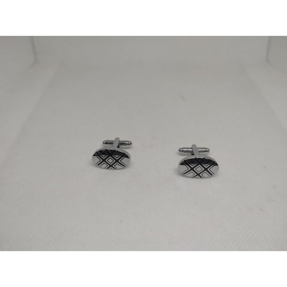 Stainless Steel Round Shape Black and Silver Color Cufflinks For Men Small Size